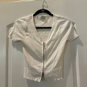 Hooked Up by IOT Cream Ribbed Crop Top